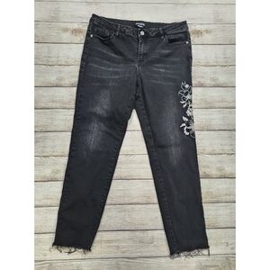 Bebe Black Rhinestone‎ Floral Embellished Ankle Crop Jeans Size 30